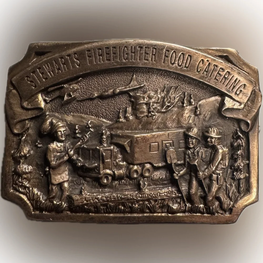 Sterling Silver Stewarts Firefighters Food Catering 1990 Western Heritage Buckle